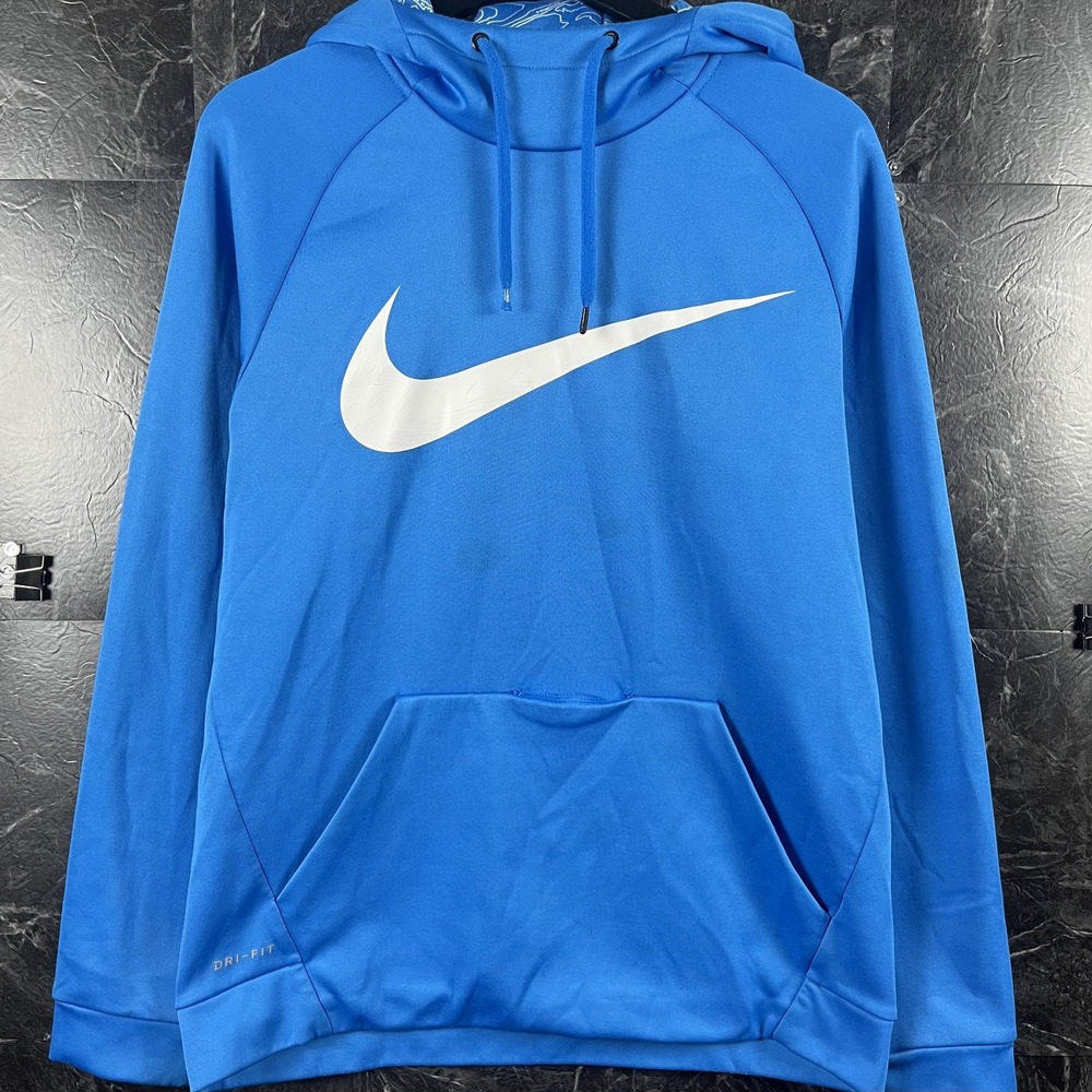 Nike Men's Blue Dri-Fit Fleece Hoodie Medium -Flaws